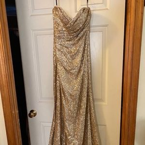 Gold sequin strapless dress